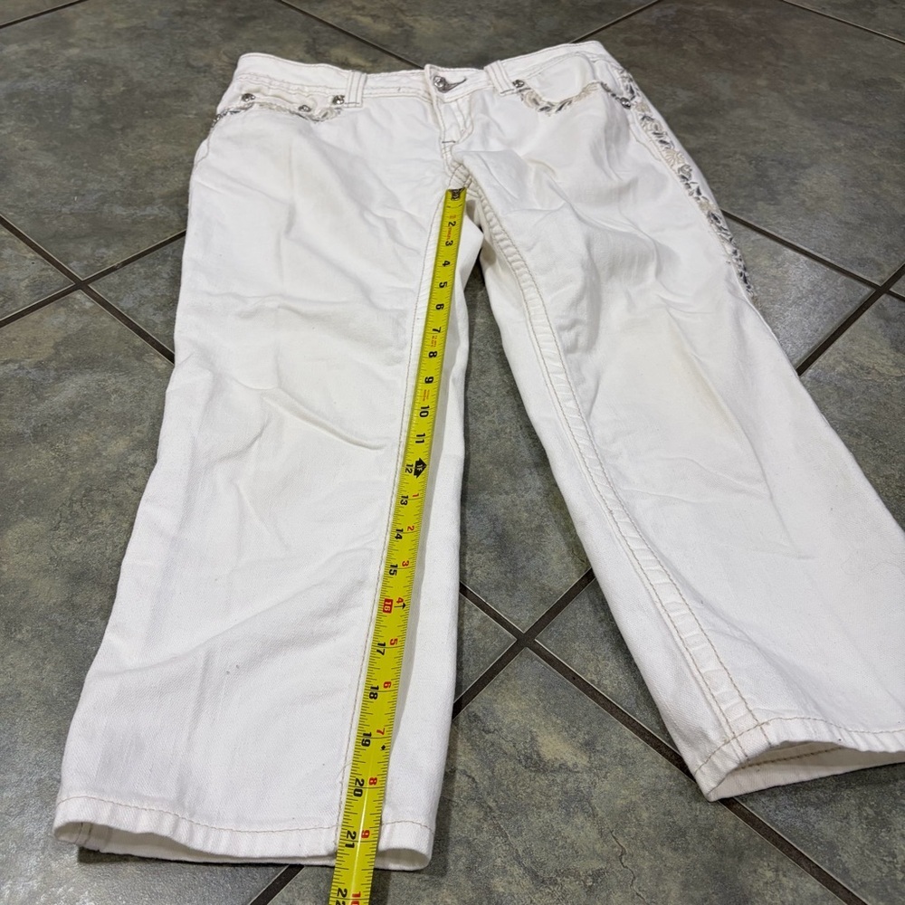 Y2K MISS ME Women's Cuffed Capri White Embellised Embroidered Jeans Sz 28 Grunge - Picture 12 of 14